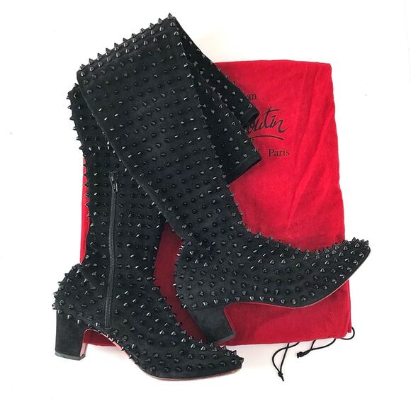 Christian Louboutin Harleyda 55 Suede Black Thigh High Spike Boots 37 - Picture 1 of 9
